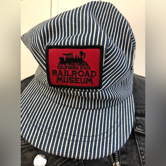 Vintage Accessories - Vintage Blue and White Striped Railroad Museum Cap